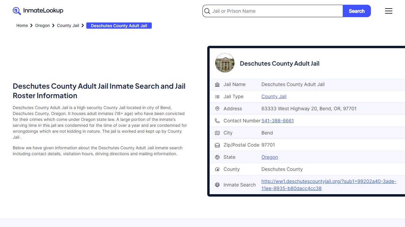 Deschutes County Adult Jail Inmate Search, Jail Roster, Bookings ...