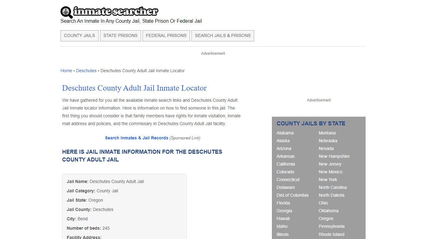 Deschutes County Adult Jail Inmate Locator - Inmate Searcher