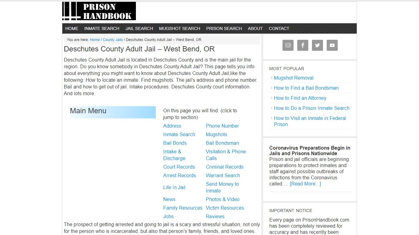 Deschutes County Adult Jail – West Bend, OR - Prison Handbook